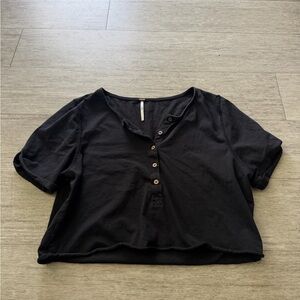 Free people Black Henley Crop Top